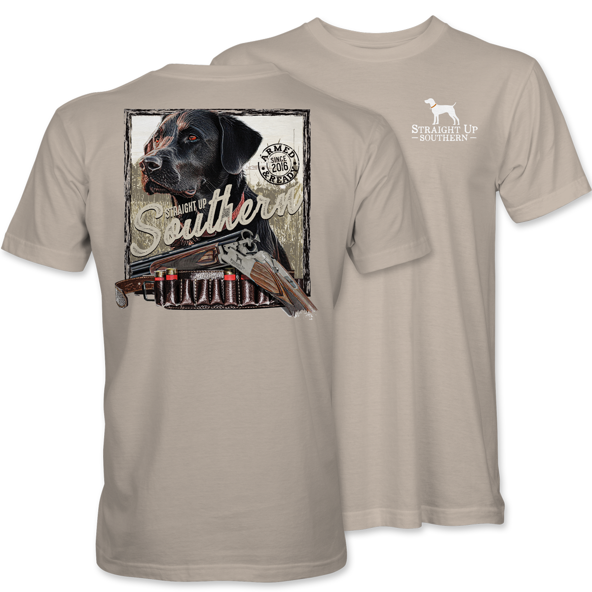 Black Lab Armed and Ready - Field-Ready Retrieving Black Lab Tee - Sand