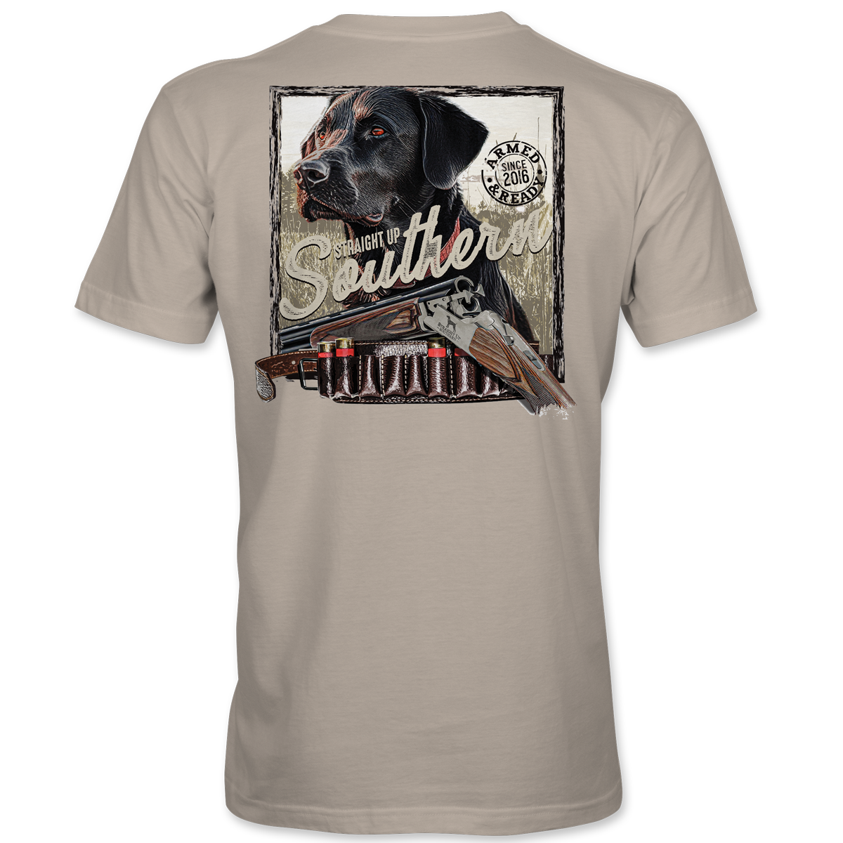 Black Lab Armed and Ready - Field-Ready Retrieving Black Lab Tee - Sand