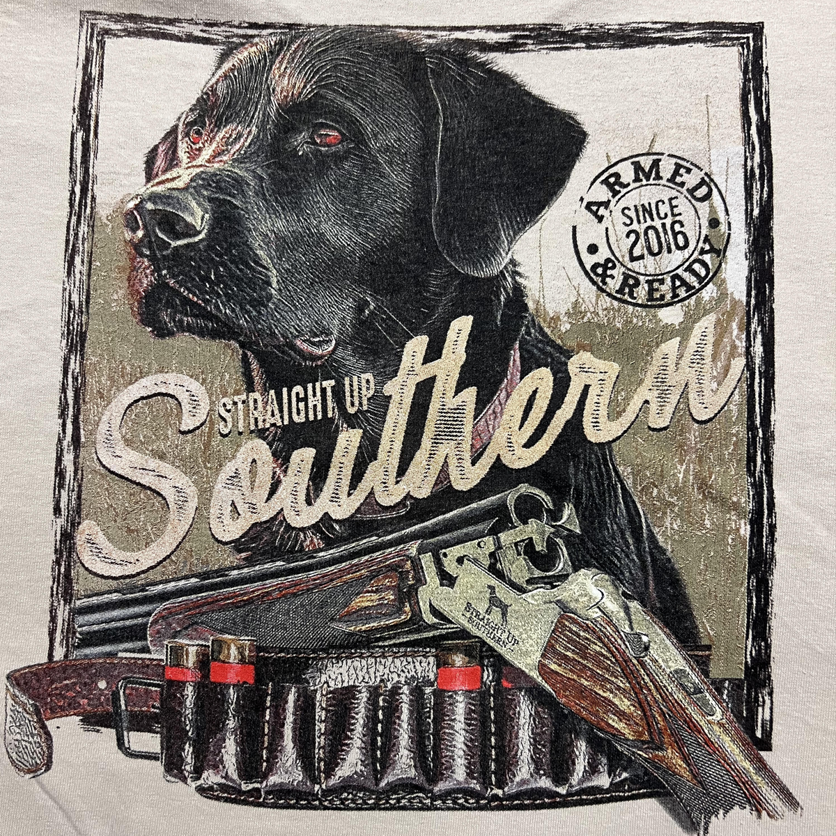 Black Lab Armed and Ready - Field-Ready Retrieving Black Lab Tee - Sand