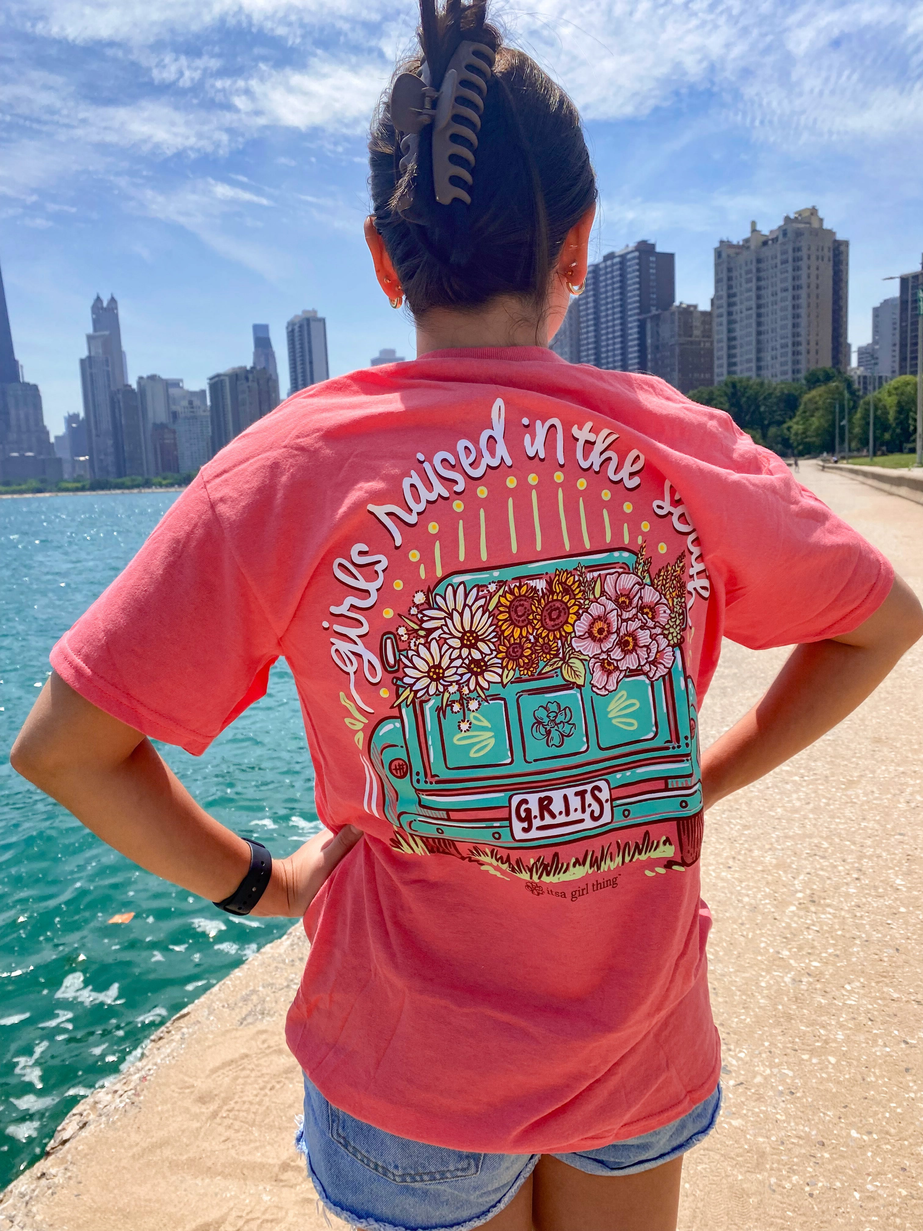 GRITS Truck - Girls Raised In The South T-Shirt in Coral
